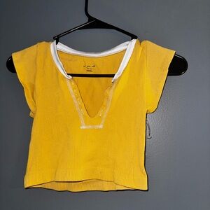 Urban Outfitters Yellow Ribbed Crop Polo Top